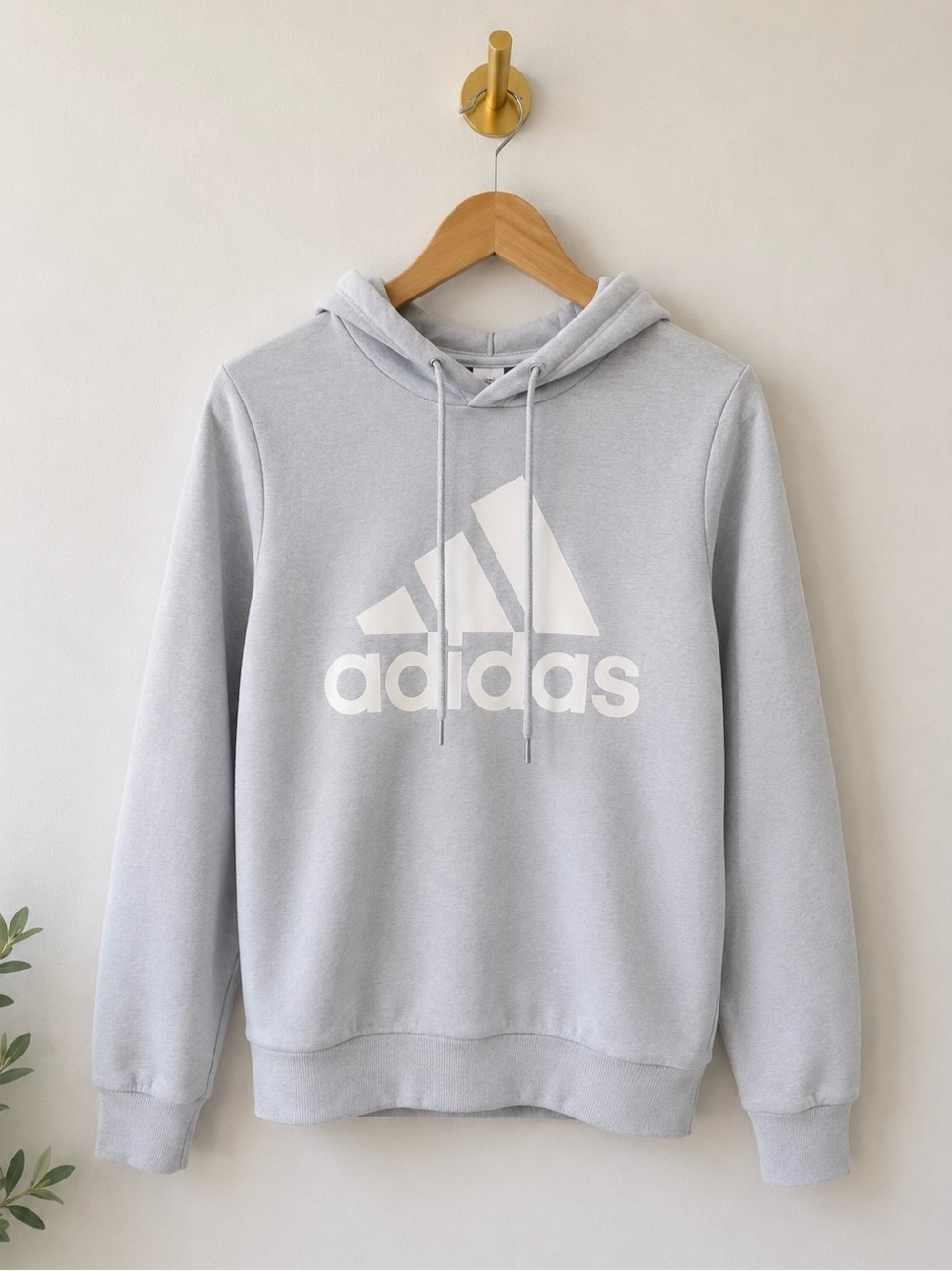 adidas Women's Light Gray Pullover Hoodie with White Logo